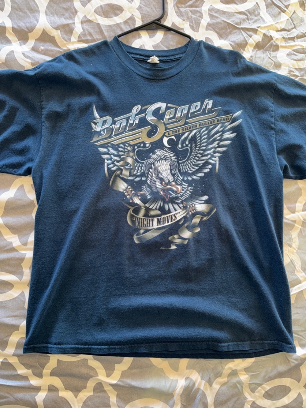 Vintage Bob Seger - Night Moves graphic tee in midnight blue.